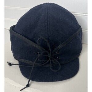 Crown Cap Railroad Front Lace Hat 6 5/8 Blue Wool Blend Convertible Cap Mens